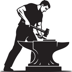 Powerful blacksmith forging metal on an anvil, a symbol of strength and craftsmanship