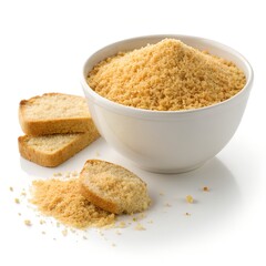 Golden Bread Crumbs in Bowl on White Background, Premium Product Photography