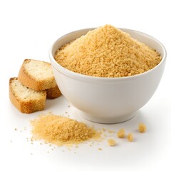 Golden Bread Crumbs in Bowl on White Background, Premium Product Photography