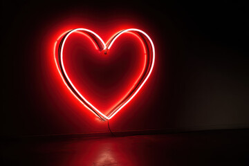 Red Heart Neon Sign on Dark Background