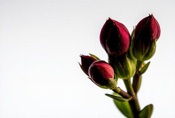 bouquet of red tulips. Red kalanchoe flowers, isolated on a white background. Macro, love and romantic background