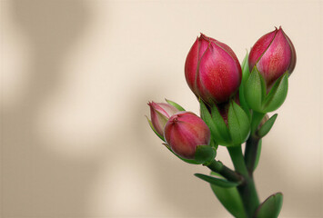 bouquet of tulips. bouquet of red tulips. Red kalanchoe flowers, isolated. Macro, love and romantic background