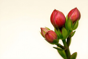 bouquet of red tulips. Red kalanchoe flowers, isolated on a white background. Macro, love and romantic background