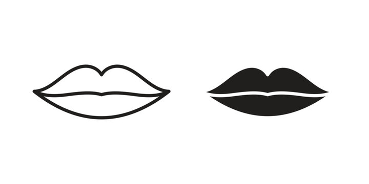 Big lips icons for design. Easily editable stroke. Modern flat design.
