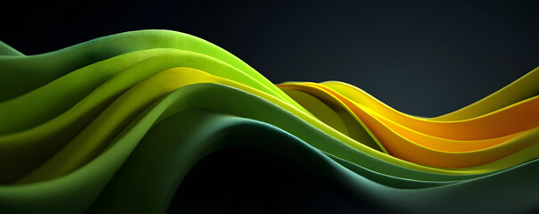 Abstract background wavy and blurry geometric shape, black banner with yellow green abstract 3D waves.