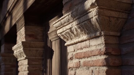 Naklejka premium Medium shot capturing a historical mausoleum with weathered brickwork and classical columns highlighting its ancient craftsmanship and timeless significance.