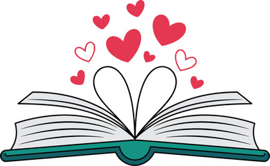 Open book with heart shaped pages emitting love hearts floating upwards romantic literature concept for valentines day reading advocacy book club promotion educational materials inspiring stories and
