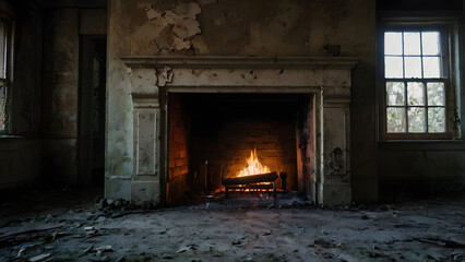fireplace with burning logs