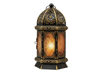 ornate arabesque lantern glowing amber light for ramadan eid mubarak decor