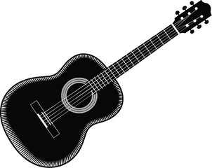 Elegant black acoustic guitar illustration playing music song instrument in minimalist style for musical performance classical concert entertainment studio recording artist promotion culture event ban
