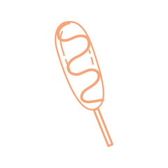 Hand Drawn Corn Dog Line Icon in Cute Minimal Outline Style