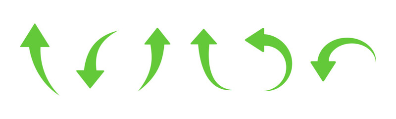 Green Arrow Icon Set Vector Illustration Isolated on White Background, Short Silhouette Directional Arrows for Web Design, Navigation and Movement