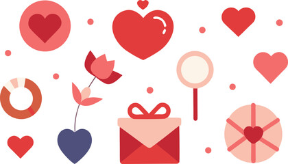 A flat vector collection of love and romance symbols for valentine's day celebration