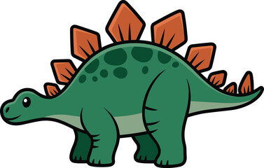 Fototapeta premium Cartoon Stegosaurus Dinosaur Illustration Walking on White Background Cute Green Prehistoric Animal Character Design for Children's Education Materials Kids Learning Resources Educational Games and An