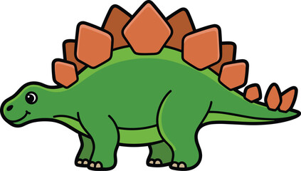 Obraz premium Cute cartoon green stegosaurus dinosaur character illustration smiling peacefully isolated on white background prehistoric reptile Jurassic era animal for children's books education materials and anim