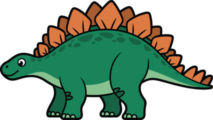 Cartoon green stegosaurus dinosaur walking illustration cute prehistoric reptile character for children's education materials paleontological study wildlife conservation awareness project adorable ani