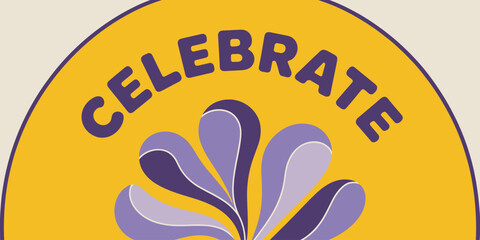 Celebrate Floral Graphic with Purple and Yellow Retro Design for Party Invitations and Events Modern Celebration Flower Power Illustration Background for Spring and Summer Social Media Marketing and G