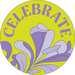 Vibrant celebrate graphic illustration with purple floral design on yellow background joyful celebration greeting card invitation template cheerful occasion positive message decorative element for fes