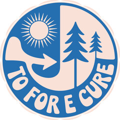Unique emblem design featuring sun and trees in nature landscape illustration to forecure in circle badge graphic vector for outdoor adventure branding environmental awareness campaign summer travel c