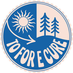 Retro sun and trees forest nature illustration representing growth healing environment concept with circular design element for eco-friendly products sustainable marketing campaigns and environmental