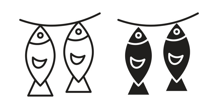 Dried fish icons for design. Easily editable stroke. Modern flat design.