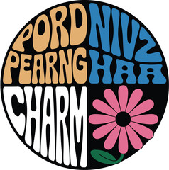 Retro Pordinvz Pearnghaar Charm Graphic with Flower Design Illustration for T-Shirts and Apparel Fashion Trend Vector Art Colorful Groovy Typography Artwork for Posters and Prints 70s Style Aesthetic