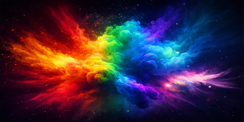 Deep blue nebula clouds and bright stars swirl in an abstract cosmic space background where colorful dust textures create a fantasy galaxy design across the dark universe © Jisan