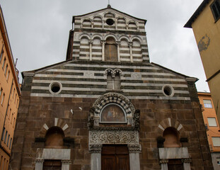 Fototapeta premium Church of San Giusto with its two-tone marble façade at the top. Lucca, Italy