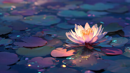 A glowing lotus flower floating on a tranquil pond, symbolizing enlightenment and freedom. (3)