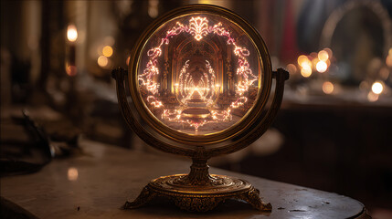 A mirror reflecting alternate futures, each one glowing with possibilities.