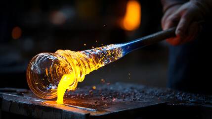 A glassblower shaping molten glass into a stunning, glowing sculpture.