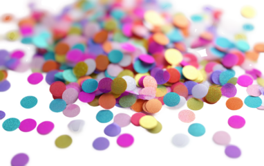 Abstract confetti dot arrangement with bright colors conveying fun cheerful party mood isolated on transparent background PNG