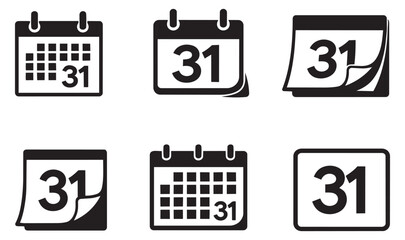 Simple calendar icon set featuring various designs with the number 31 for scheduling and event planning