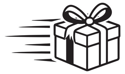 Line art illustration of a gift box depicting fast delivery for shipping and e-commerce