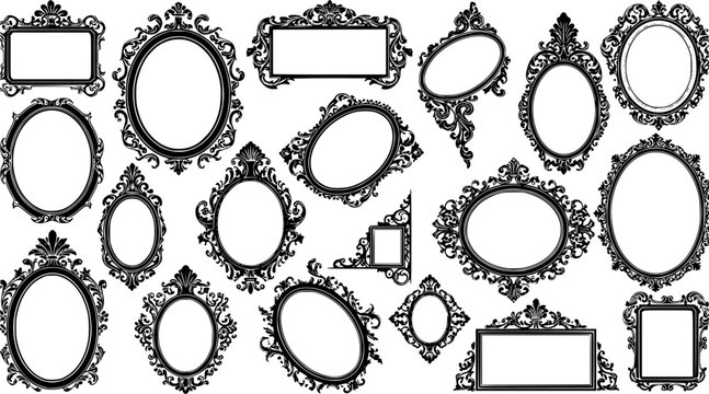 Assorted collection of intricately ornate, Victorian-style picture frames in black