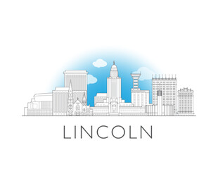 Obraz premium Lincoln Nebraska cityscape illustration skyline drawing