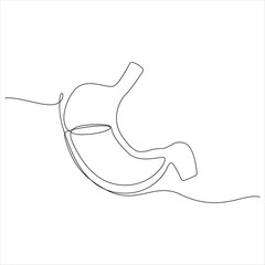 One continuous line drawing of human stomach anatomy minimal gastrointestinal line art vector