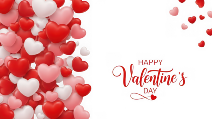 Romantic 3D Floating Heart Balloons on Transparent Background with Happy Valentine’s Day Typography – Love Celebration Banner