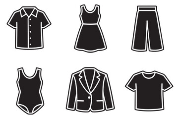 Minimalist line art clothing set featuring various men's and women's apparel items for fashion and wardrobe design