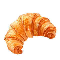 Fresh golden croissant with flaky buttery layers in realistic food style isolated on transparent background png element.