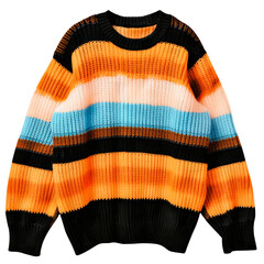 Colorful striped knitted sweater in realistic textile style isolated on transparent background