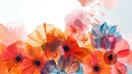 Abstract Colorful Flowers with Translucent Petals Illustration