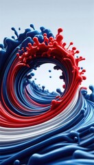 Abstract wave artwork in red, white, and blue colors  