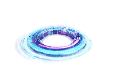 Floating holographic artificial intelligence interface with neon characters and futuristic digital interaction concept isolated on transparent background PNG