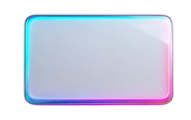 Floating holographic neon tablet displaying futuristic digital interface and advanced artificial intelligence technology isolated on transparent background PNG