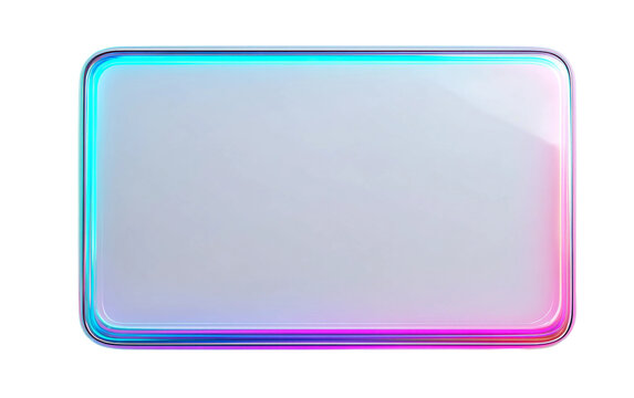 Floating holographic neon tablet displaying futuristic digital interface and advanced artificial intelligence technology isolated on transparent background PNG - Powered by Adobe