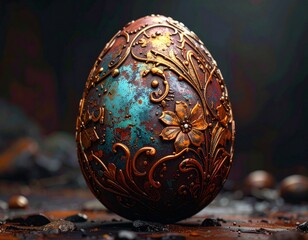 Rusty metallic Easter egg with aged texture