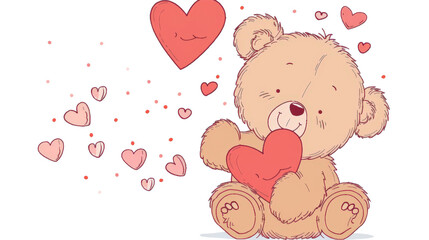Cute Cartoon Teddy Bear Holding Heart Illustration