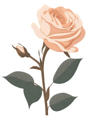 Flat pastel illustration of a rose with clean vector-style shapes and muted colors, modern design asset, isolated on white background. 