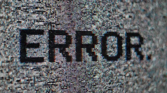 A stark digital ERROR message displayed prominently on a dark screen featuring heavy pixelation static and glitch effects symbolizing system malfunction data corruption or a critical technical failur. - Powered by Adobe
